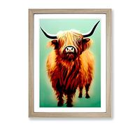 A Fantastic Highland Cow Framed Print | A4 Oak Framed Wall Art | Ready to Hang | Modern Animal Picture | Living Room Bedroom Lounge Office