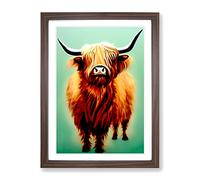 A Fantastic Highland Cow Framed Print | A4 Walnut Framed Wall Art | Ready to Hang | Modern Animal Picture | Living Room Bedroom Lounge Office