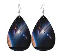 A fascinating universe Women's Teardrop Leather Earrings, Hook 925 Silver Plated, Holiday Accessories