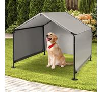 A.FATI Outdoor Dog Kennel for Small to Large Dogs, 120 x 120 x 100 cm, Waterproof Dog Tent with Back Door and Artificial Vines, Sun Protection Dog Bed with Roof for Chickens, Cats, Colour in Grey