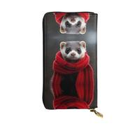 A ferret with a red scarf Printed leather wallet, 7.5 x 4.1-inch long credit card holder, portable travel cash wallet