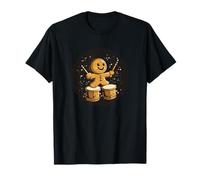 A Festive Gingerbread Man Ready to Rock with Drums T-Shirt