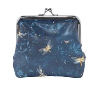 A Few Lovely Fireflies Flew in Dark Blue Sky Women's PU Leather Coin Purse Fancy Organizing Pouches for Men Women Travel
