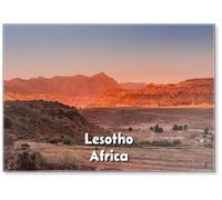 A Few Scattered Huts and Buildings Against The Backdrop of Mountains in Lesotho, Africa, Fridge Magnet