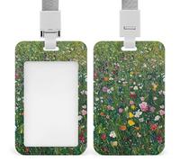 A Field of Wild Flowers Badge Holder Vertical Id Card Holder with Lanyard Heavy Duty Name Tag Holders Waterproof Work Badge Holder for Office Cruise Teacher Cute Badge Protector