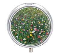 A Field of Wild Flowers Pill Box Medicine Pill Organizer 3 Compartment Daily Pill Case Small Pill Container Round Pill Holder Travel Pill Box Metal Pill Case for Purse Pocket