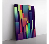 A Fine City Skyline Abstract Canvas Wall Art Print Ready to Hang, Framed Picture for Living Room Bedroom Home Office Décor, 50x35 cm (20x14 Inch)