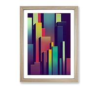 A Fine City Skyline Abstract Framed Print for Living Room Bedroom Home Office Décor, Wall Art Picture Ready to Hang, Oak A2 Frame (64 x 46 cm)