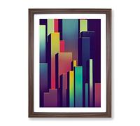 A Fine City Skyline Abstract Framed Print for Living Room Bedroom Home Office Décor, Wall Art Picture Ready to Hang, Walnut A4 Frame (34 x 25 cm)