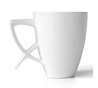 A Fine White Bone China Mug. With a comfortable, ergonomic handle, it is lightweight, delicate and translucent. Featuring a capacity of 300 ml and an elegant, modern design.