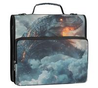 A Fire Fantasy Dinosaur 3 Ring Zipper Binder with Handle Shoulder Strap, 500 Sheet Capacity Multi-Pocket Storage Organizer Bag for School Office