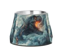 A Fire Fantasy Dinosaur Dog Raised Bowl, 540 ML Feeding Food Pet Bowl Stainless Steel Non-slip High Capacity Cat Bowl