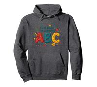 A first Steps in Learning ABC Pullover Hoodie, Adult Unisex, Dark Heather Grey, L