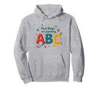 A first Steps in Learning ABC Pullover Hoodie, Adult Unisex, Heather Grey, XL