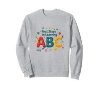 A first Steps in Learning ABC Sweatshirt, Adult Unisex, Heather Grey, S