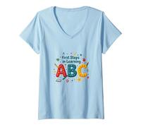 A First Steps in Learning ABC V-Neck T-Shirt, Women, Baby Blue, S