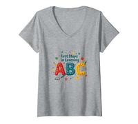 A First Steps in Learning ABC V-Neck T-Shirt, Women, Heather Grey, S