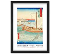 A Fishing Boat Catching Flat Fish in a Net Wakasa Province Utagawa Hiroshige Japan Woodblock Classic Collection Artwork Framed Wall Art Print A4 Artery8 Black One Size