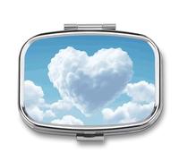 A Floating Heart Pill Box 2 Compartment, Portable Pill Case with Mirror for Pocket Purse Travel, Mini Metal Medicine Organizer for Vitamins Fish Oil