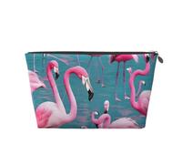 A Flock of Flamingos Leather Travel Makeup Bag-Waterproof Cosmetic Pouch