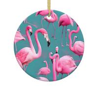A Flock of Flamingos Patterned Ceramic Ornaments, Round Pendants, can be Hung on Christmas Trees or Doors and Windows.