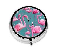 A Flock of Flamingos Portable Round Pill Box, can fit into Wallet Pocket Lightweight 3 Compartment Pill Box, Carry Pill Box with You