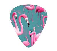 A flock of flamingos printed guitar picks, 12-piece set with thin, medium, and thick styles, comes with a storage case