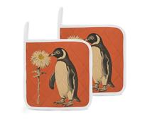 A Flower and Penguin 2 Pack Pot Holders for Kitchen, Heat Resistant Potholder Set with Hanging Loops, Hot Pads for Oven Baking Cooking
