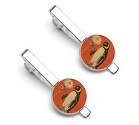 A Flower And Penguin 2 Pcs Tie Clips for Men Necktie Tie Bar