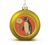 A Flower and Penguin Christmas Tree Ornaments 1.6 Inch Shatterproof Pc Plastic Balls with Lanyard Baubles Hanging Christmas Ball Ornaments for Xmas Tree Holiday Party Wedding Home Decorations-Gold