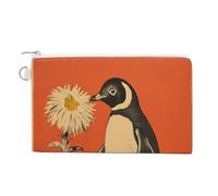 A Flower And Penguin Coin Purse Mini Change Wallet Portable Change Purse Cute Canvas Coin Wallet Bag with Zipper for Men & Women