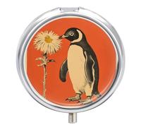 A Flower and Penguin Pill Box, 3 Compartment Small Pill Case Waterproof Travel Pill Organizer for Pocket Or Purse Portable Mini Medicine Tablet Vitamin Holder Pill Case