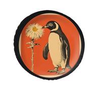 A Flower and Penguin Spare Tire Cover PVC Leather Spare Wheel Cover Dustproof Waterproof Jeep Tire Cover for 30inch Camper, RV Trailer, Truck, SUV Fit Diameter 28-34 Inch
