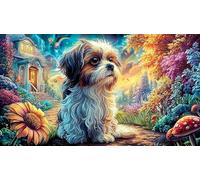 A fluffy dog resting on an ornate couch 1000 Pieces Puzzle for Adults - Hard Difficult Challenging Family Game Home Activity 75x50/1000pcs