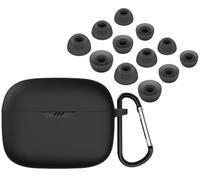 A-Focus Vibe Beam 2 Case Ear Tips Kit Silicone Shockproof Skin with Keychain and 6 Pairs S/M/L Eartips Set Accessories Comopatible with JBL Vibe Beam/Vibe 200TWS Black