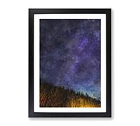 A Forest Beneath The Stars Painting Modern Framed Print | A3 Black Framed Wall Art | Ready to Hang | Modern Space Picture | Living Room Bedroom Lounge Office