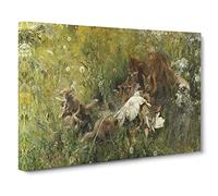 A Fox Family By Bruno Liljefors Canvas Print | Gallery Wrapped 30mm Frame Wall Art | 20x14 inches | Ready to Hang | Classic Animals Picture | Living Room Bedroom Lounge Office