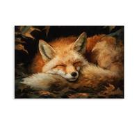 A Fox Sleeping in The Leaves - A Dark, Rustic, Retro Animal. Canvas Poster Bedroom Decor Landscape Office Room Decor Gift 24x36inch(60x90cm)