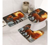 A Fox With Its Tail On Fire Print 3 Piece Bathroom Rugs Set, Bath Mat + Contour Mat + Toilet Seat Cover, Machine Washable Non-Slip Soft Microfiber Bathmat For Tub Shower Room Decor