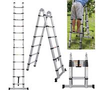 A Frame Aluminium Telescopic Ladder, 3.8M/12.5FT, Multi-Purpose Folding, Extendable, Adjustable Height, Portable, Foldable for Decorating, Painting