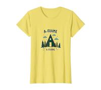 A-Frame Cabin Rustic Mountain Retreat T-Shirt, Women, Lemon, S