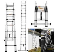 A-Frame Extendable Telescopic Loft Ladder, 2.5M+2.5M Multi-Purpose Aluminium Extension Ladder with Stabilizer Bar, Max Load 330lbs