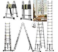 A Frame Ladder Telescopic 3.8m 12.5ft 330lb Capacity Collapsible Ladders 12 Step Extending Folding Multipuropose Aluminum Lightweight Portable Loft Attic Ladder Indoor Outdoor DIY Builer Roof Work