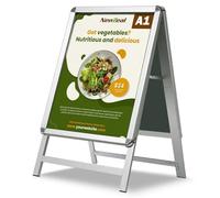 A Frame Sign Board A Board Pavement Sign A1 Double Side Poster Holder Stand Aluminium Pavement Display Board with Snap Frame for Outdoor Advertising, Silver