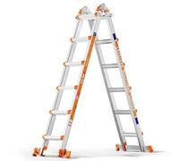 A Frame with 5 Step Ladders, a 5.2 m Long Sliding Ladder with Stabiliser and Wheels, 150 kg Safety Load Ladder with Multiple Positions for Stairs Home Indoor Outdoor Roof