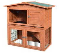 PawHut 2-Tier Wooden Small Rabbit/Guinea Pig Hutch, Brown