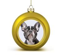 A French Bulldog Christmas Tree Ornaments 1.6 Inch Shatterproof Pc Plastic Balls with Lanyard Baubles Hanging Christmas Ball Ornaments for Xmas Tree Holiday Party Wedding Home Decorations-Gold
