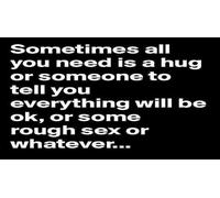 A fridge magnet with wording Sometimes all you need is a hug or someone to tell you everything will be ok , Or some rough sex or whatever.. from our unique " Sayings " gift range. An original gift idea for girlfriend , boyfriend , husband , wife for Birthday, Valentines or Christmas