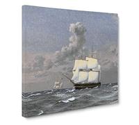A Frigate Ship by Christoffer Wilhelm Eckersberg Canvas Print | Gallery Wrapped 30mm Frame Wall Art | 14x14 inches | Ready to Hang | Modern Seascape Picture | Living Room Bedroom Lounge Office