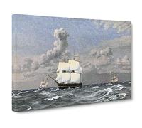 A Frigate Ship By Christoffer Wilhelm Eckersberg Canvas Print | Gallery Wrapped 30mm Frame Wall Art | 24x16 inches | Ready to Hang | Classic Seascape Picture | Living Room Bedroom Lounge Office